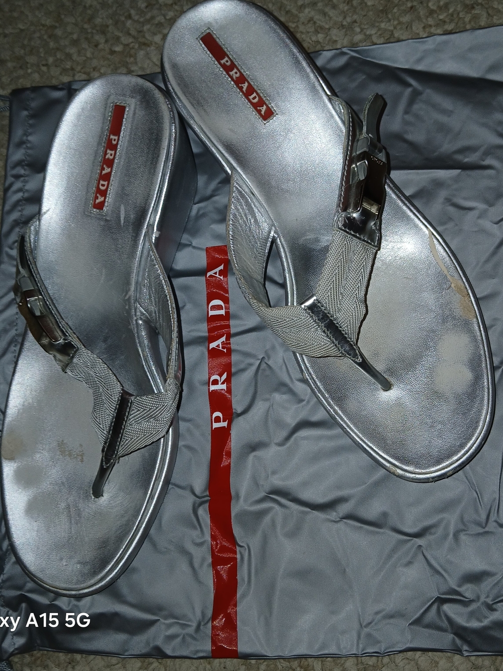 Prada Linea Rosa Sport Silver Metallic Thong Sandals